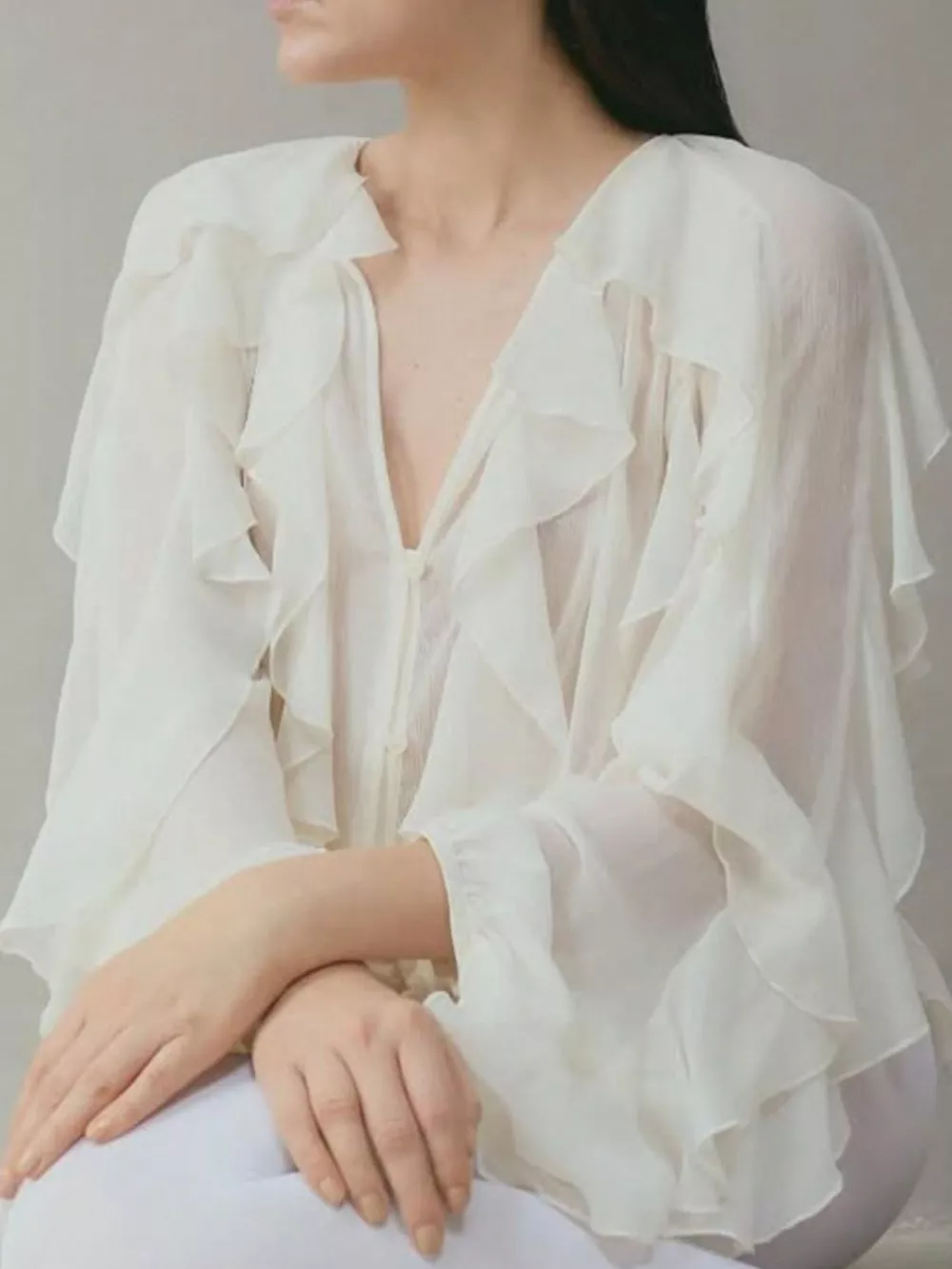 Ruffled Sheer Long Sleeve Blouse, image 10
