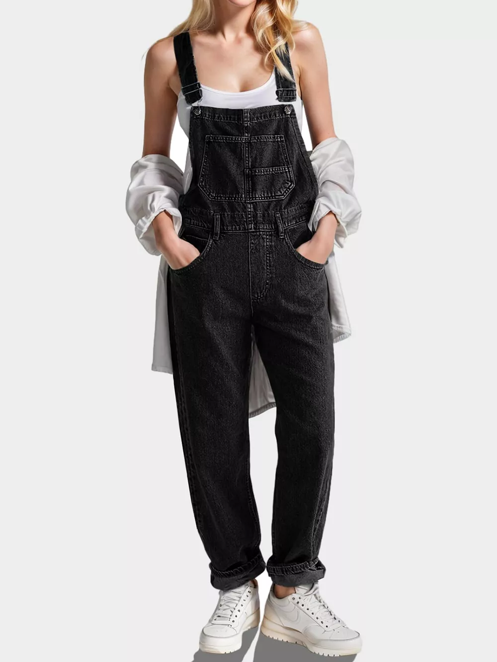 Square Neck Wide Strap Denim Overalls