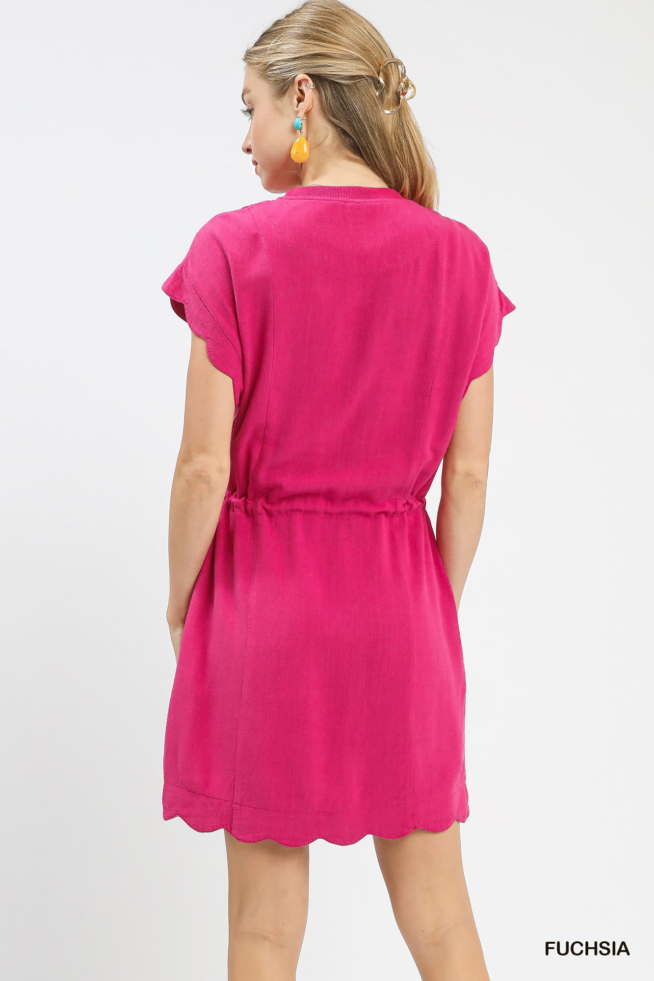 Linen Blend Scallop Hem Mini Dress, image 3