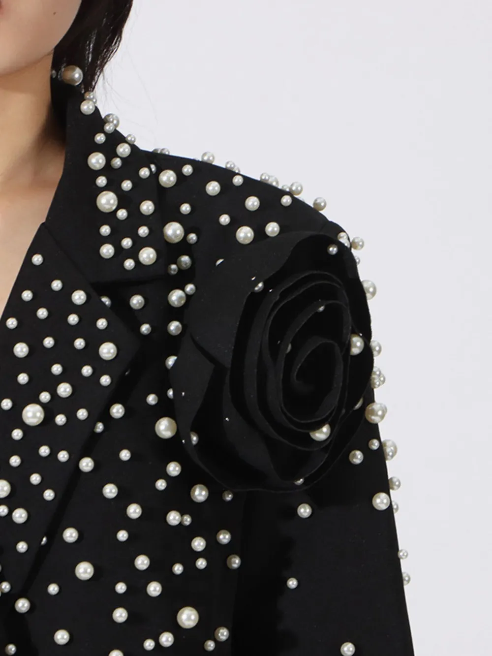 Pearl Embellished Double-Breasted Blazer, image 3