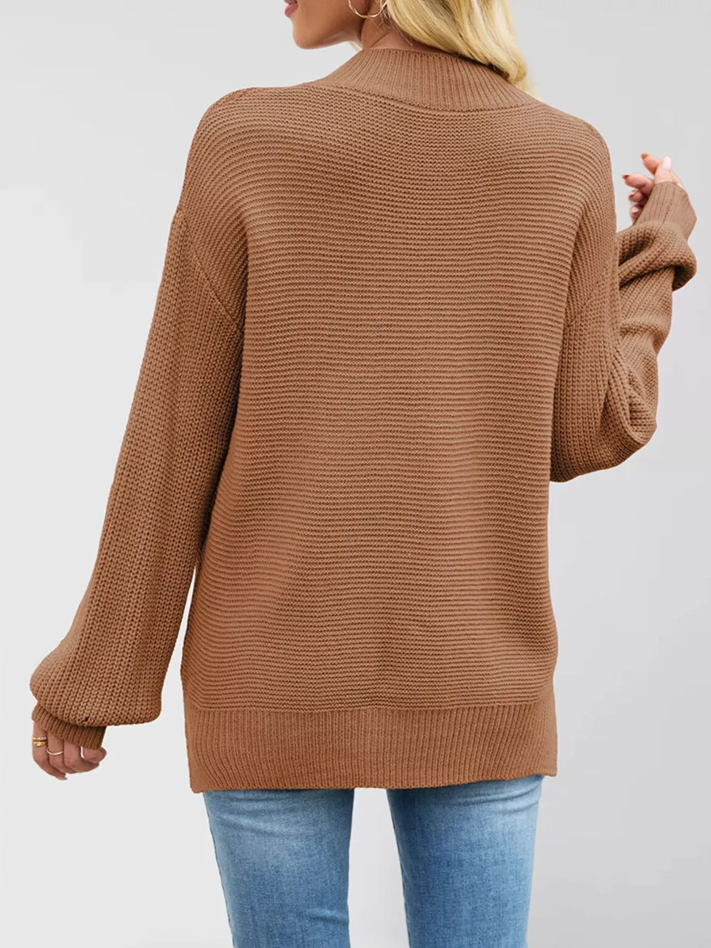 Ribbed Mock Neck Drop Shoulder Sweater, image 9