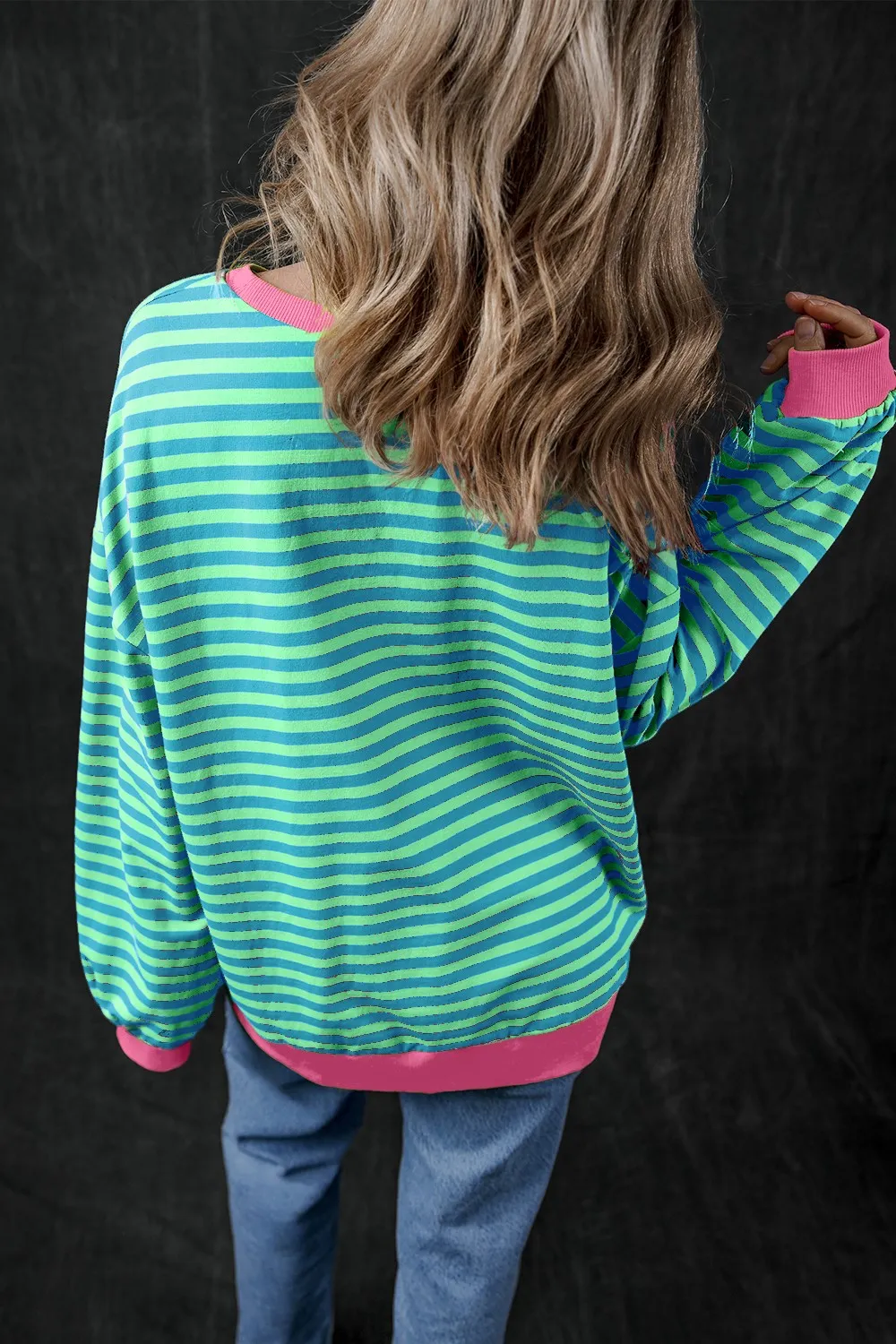 Pumpkin Striped Round Neck Long Sleeve Sweatshirt, image 7