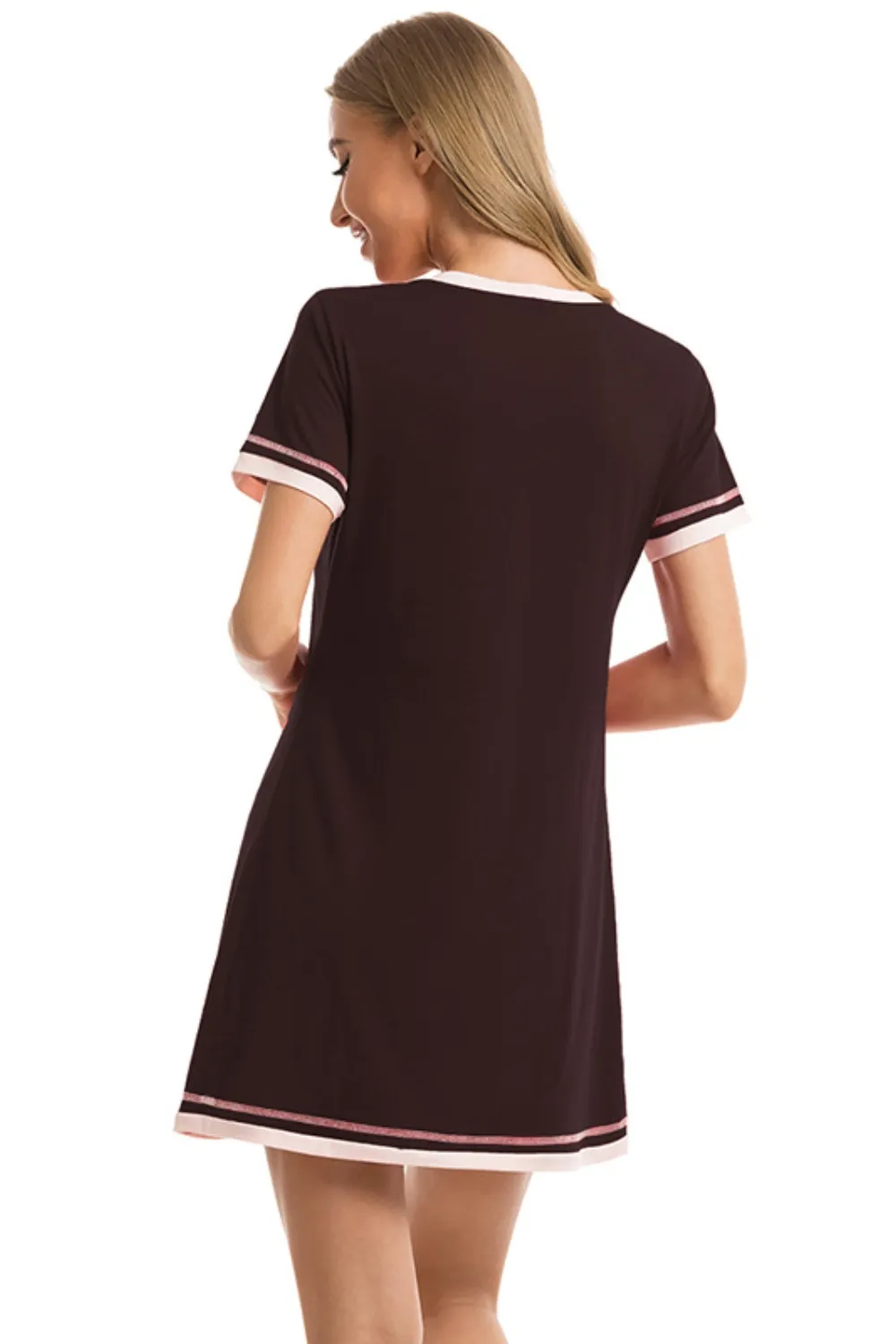 Contrast Trim Short Sleeve Lounge Dress, image 9