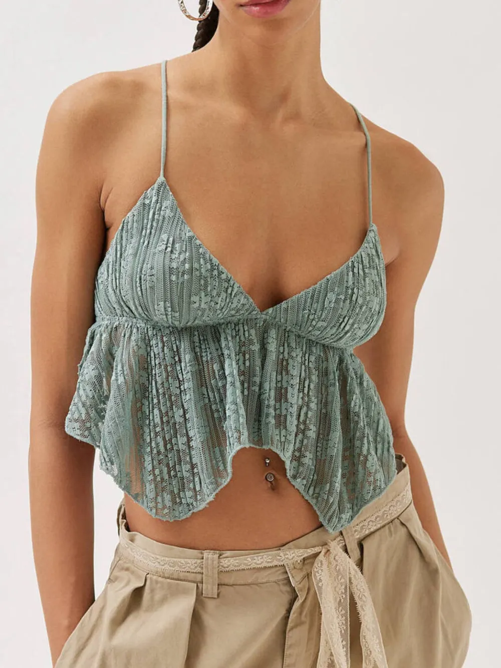 Lace Cropped Cami with Flowy Hem, image 10