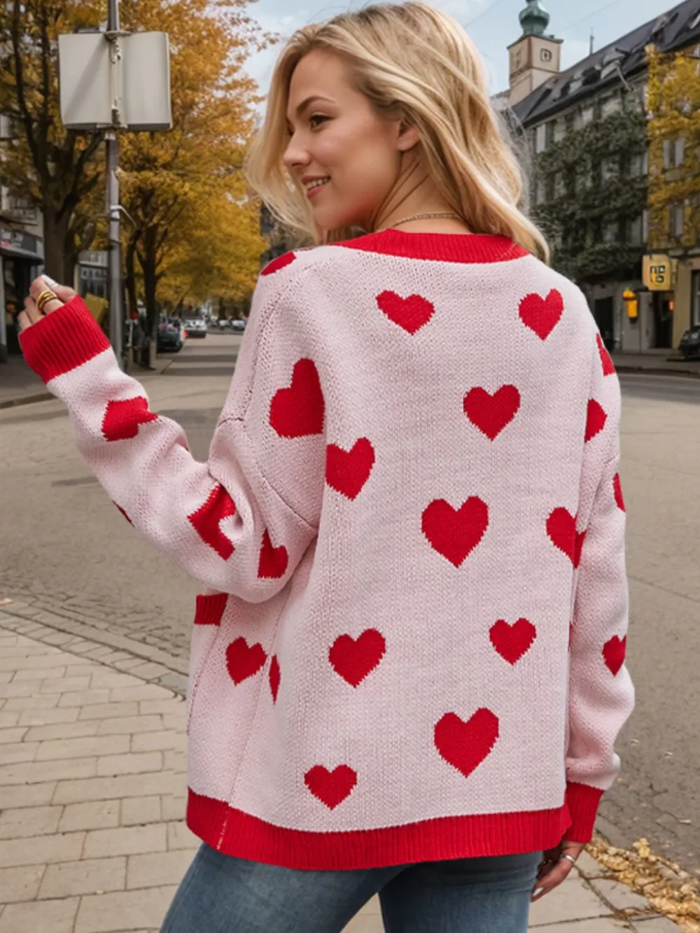Heart Button Up Dropped Shoulder Long Sleeve Cardigan, image 3