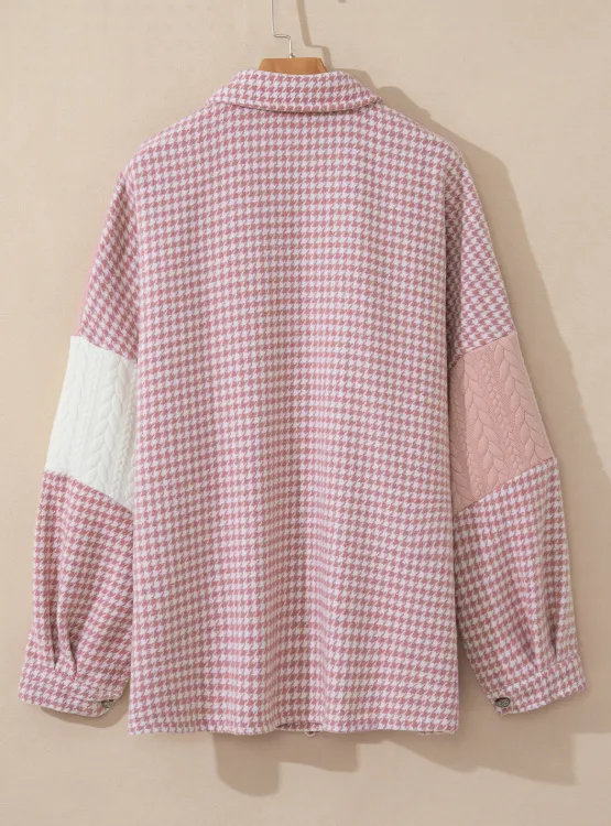 Color Block Houndstooth Collared Neck Shacket, image 5