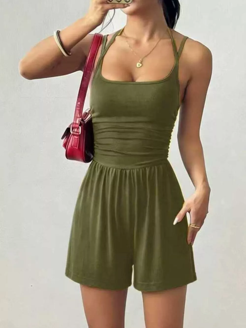 Ruched Spaghetti Strap Romper, image 16