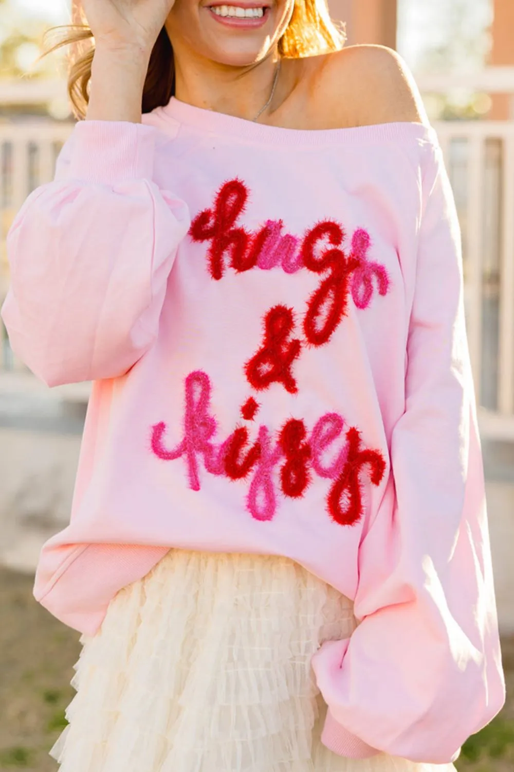 Valentine’s Day HUG AND KISSES Round Neck Sweatshirt, image 6