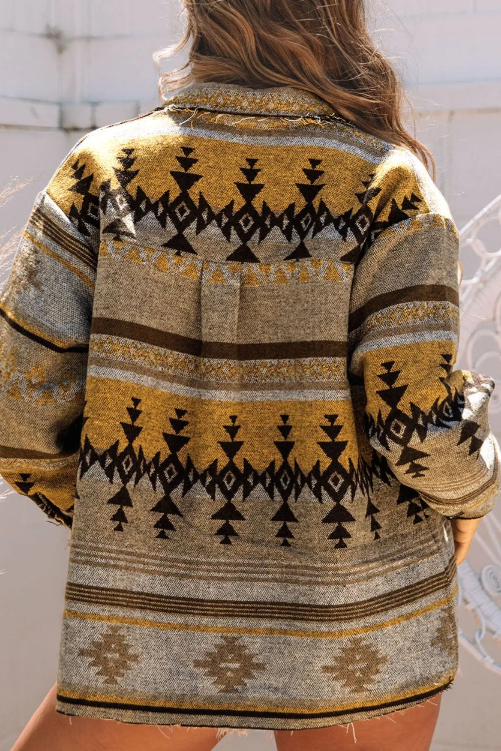 Pocketed Geometric Collared Neck Jacket, image 6