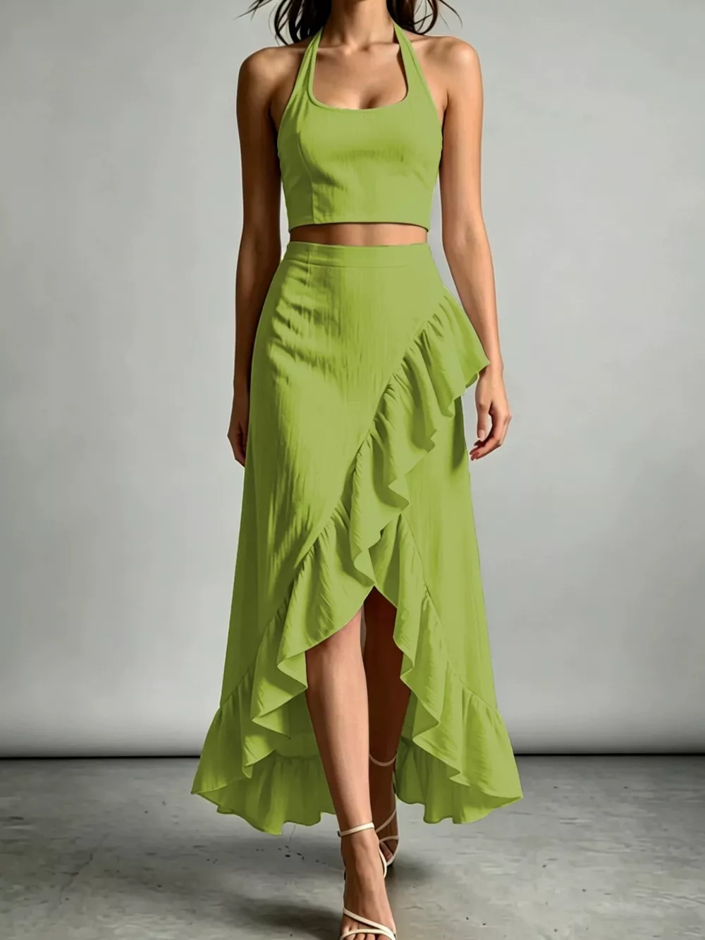Halter Neck Crop Top and High-Low Maxi Skirt Two-Piece Set, image 7