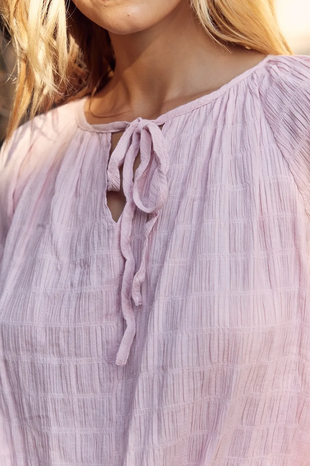 Textured Tie Neck Blouse, image 5