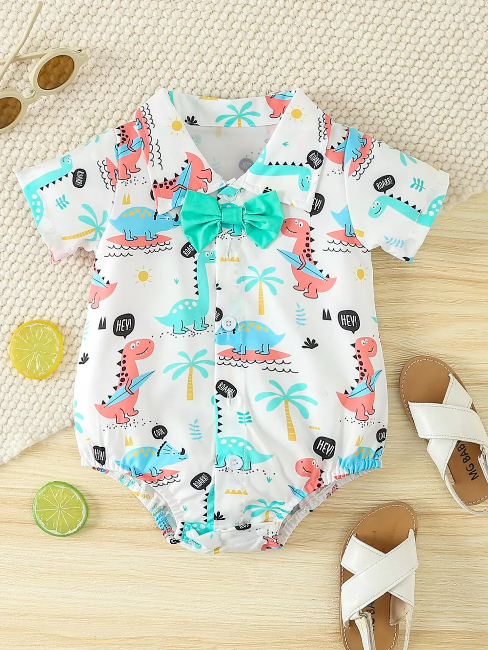 Children's Dinosaur Print Bodysuit & Suspender Shorts Set, image 2
