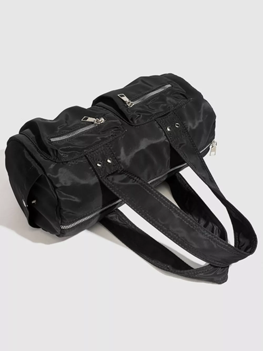 Minimalist Nylon Barrel Shoulder Bag with Multi-Pocket Utility, image 2