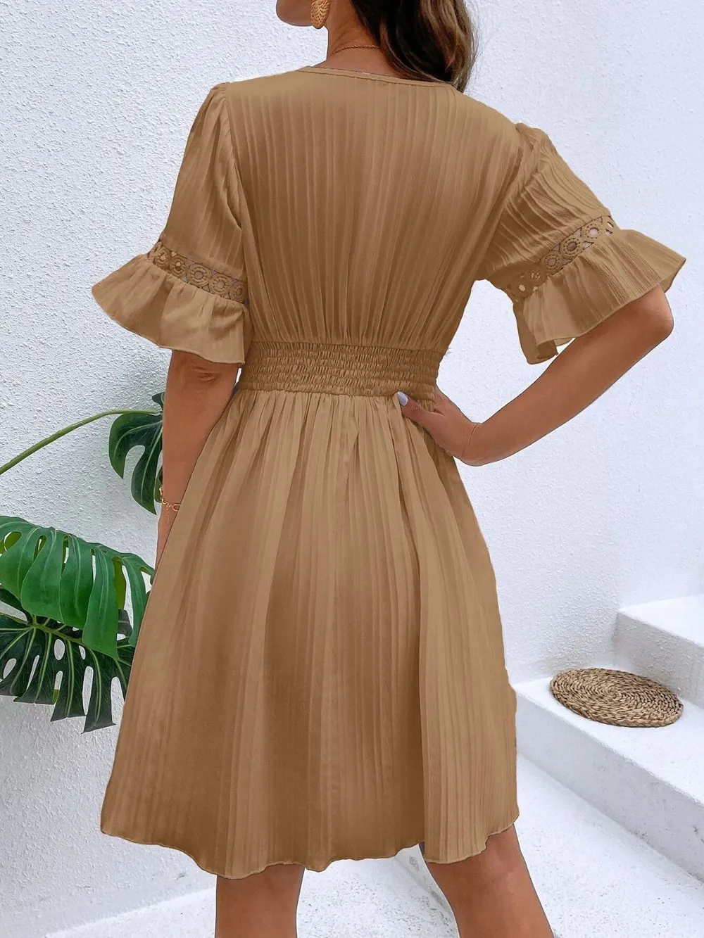 Cutout V-Neck Flounce Sleeve Mini Dress, image 10