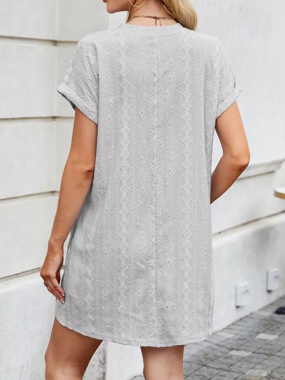 Eyelet Round Neck Casual Mini Dress, image 16