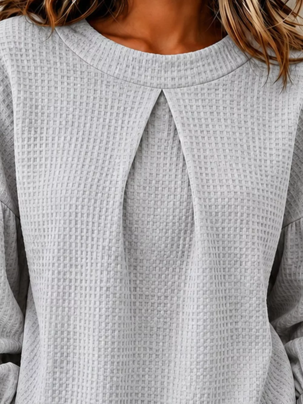 Waffle Knit Round Neck Top, image 6