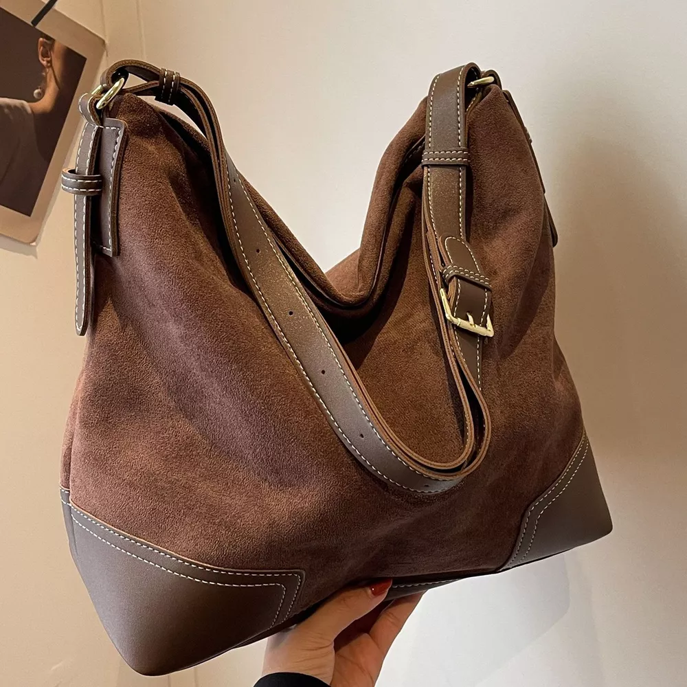 Vintage Suede Patchwork Hobo Shoulder Bag, image 6
