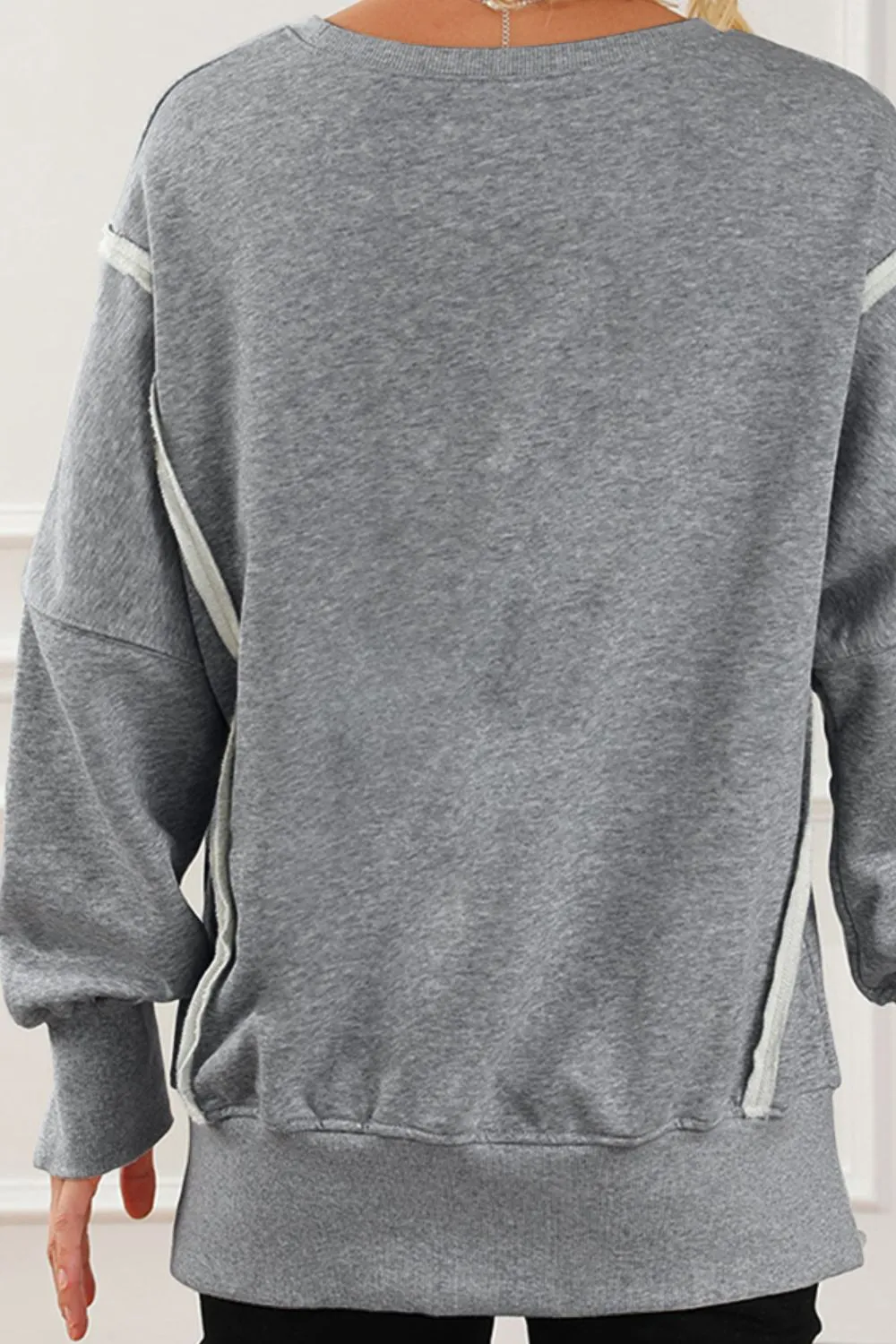Exposed Seam High-Low Long Sleeve Sweatshirt, image 10