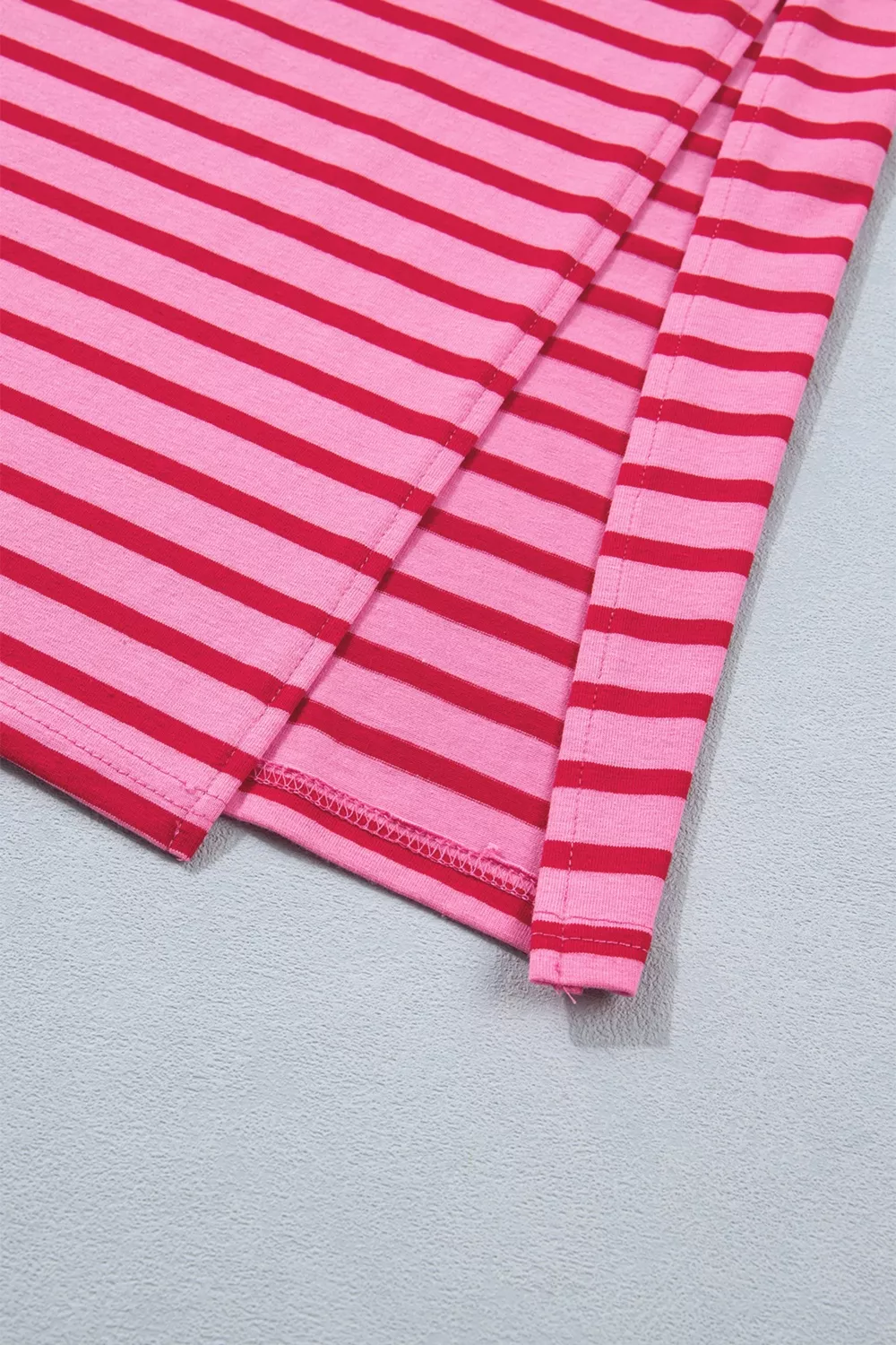 Stripe Striped Short Sleeve Scalloped Trim Side Slit Maxi Tee Dress, image 13