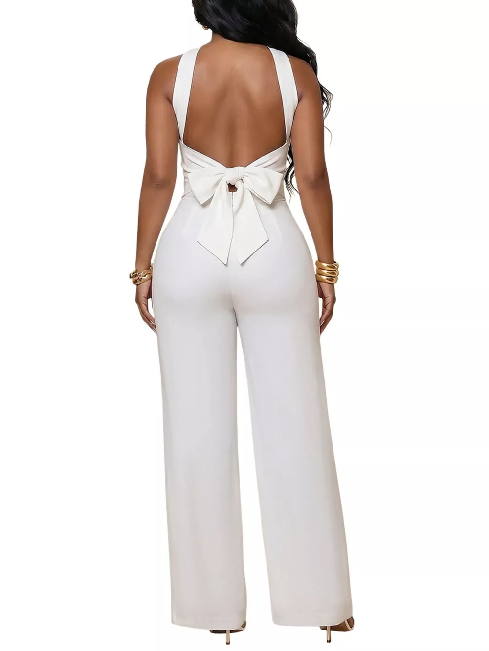 Backless Twist Top and Wide-Leg Pants Set, image 6