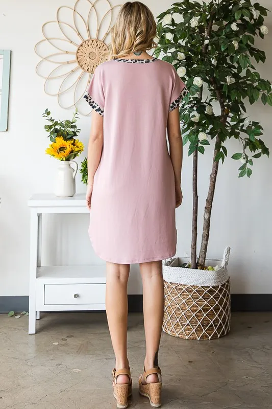 Full Size Solid Color Block and Animal Mini Dress Plus Size, image 2