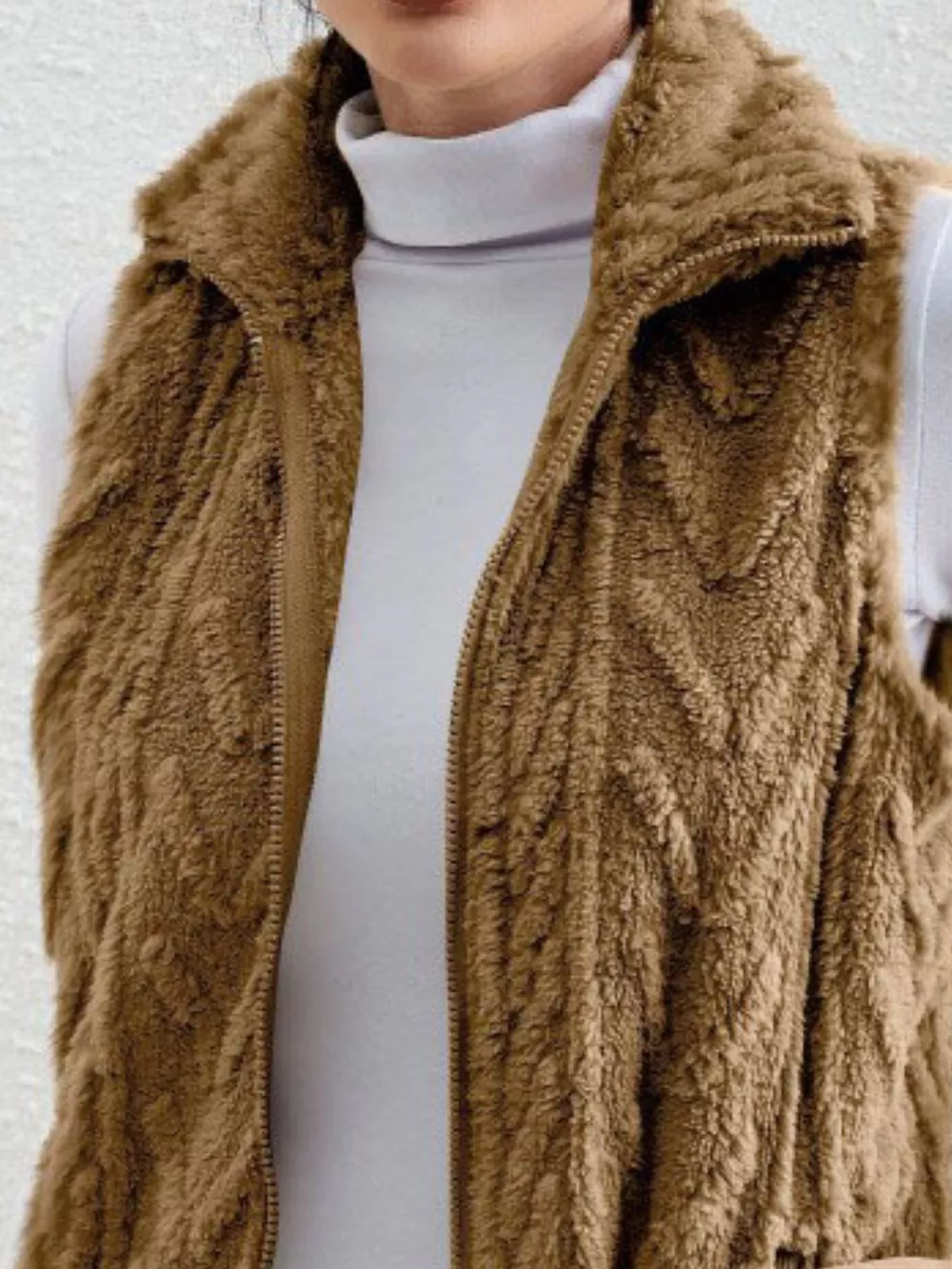 Full Size Cozy Faux Fur Zip-Up Vest Coat Plus Size, image 9