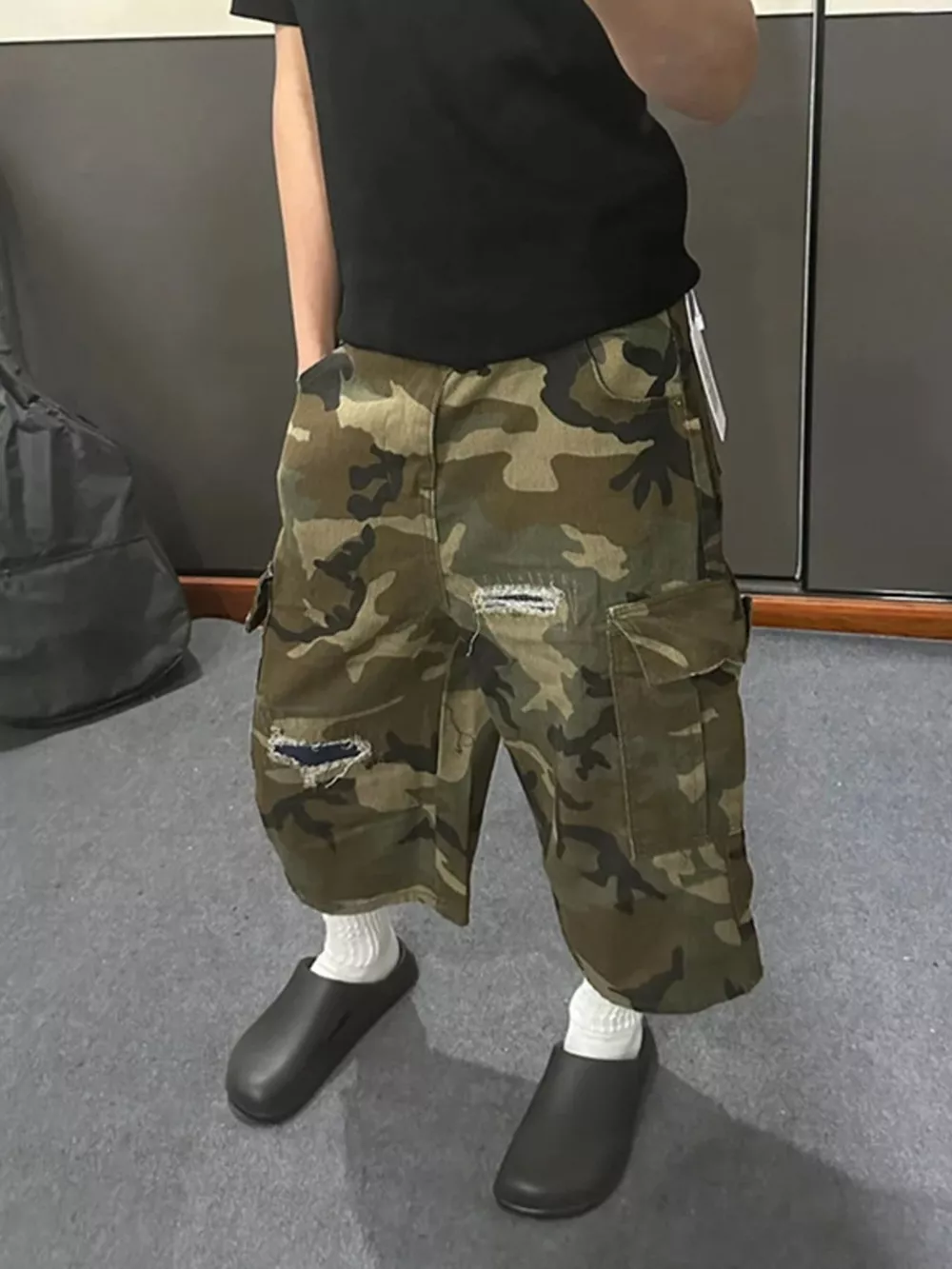 Men's Full Size Camouflage Cargo Denim Shorts with Distressed Details Plus Size, image 5