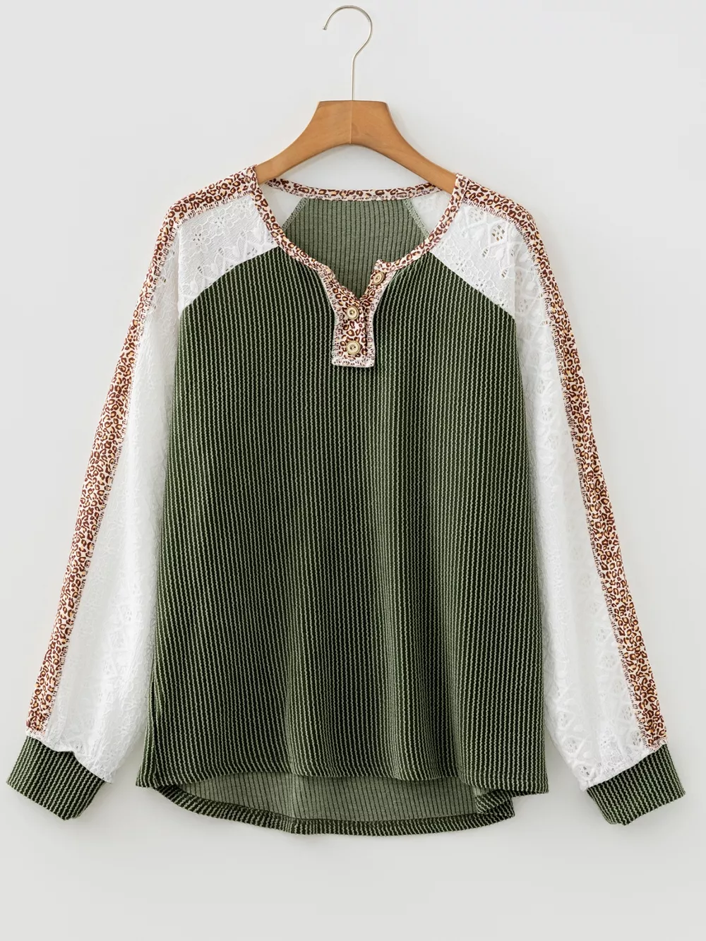 Leopard Trim Raglan Sleeve Top, image 8