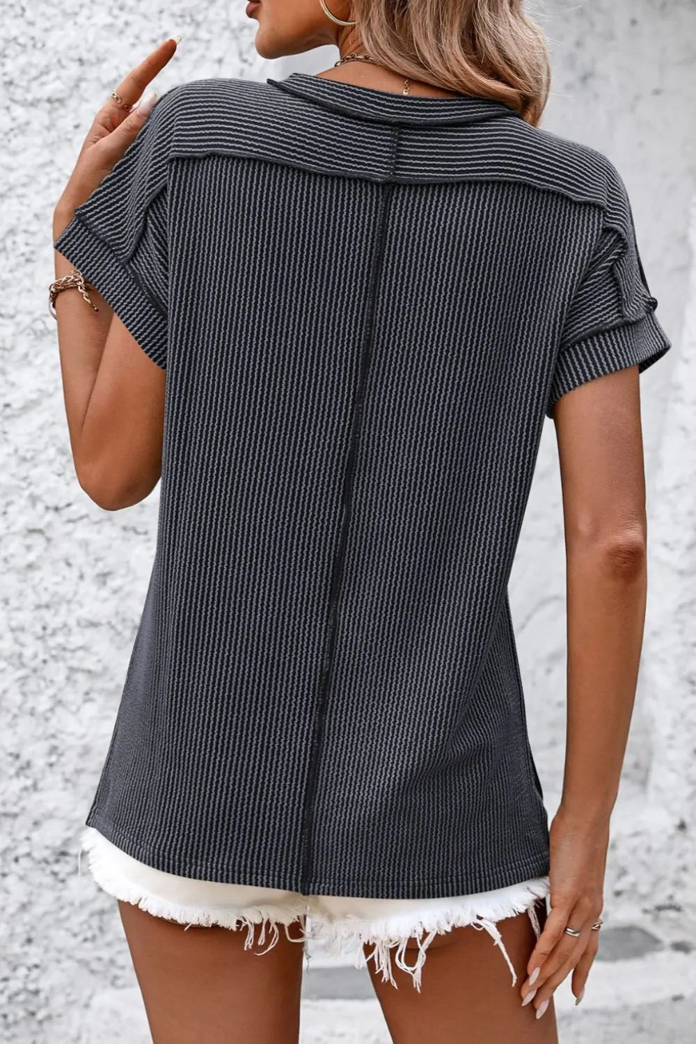Striped Round Neck Short Sleeve T-Shirt, image 8