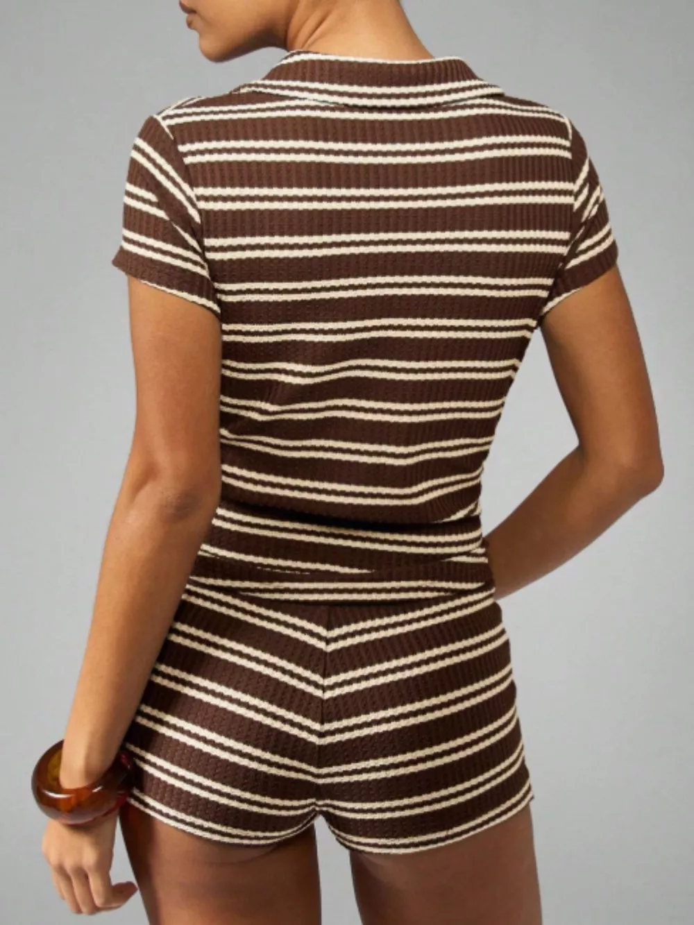 Striped Knit Short Sleeve Top & Shorts Set, image 5
