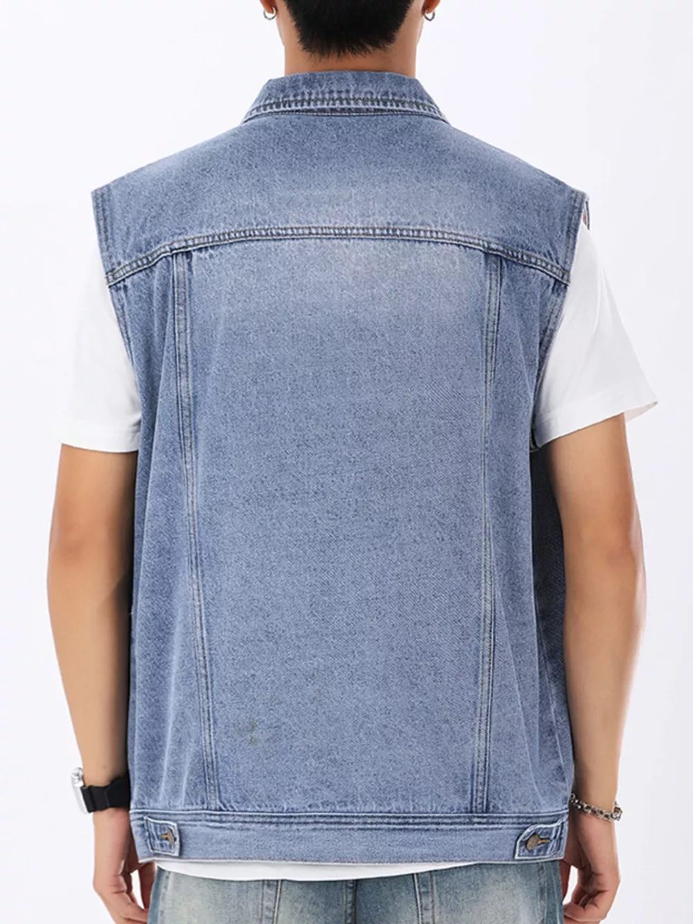 Men's Plus Size Vintage Washed Sleeveless Denim Vest, image 9