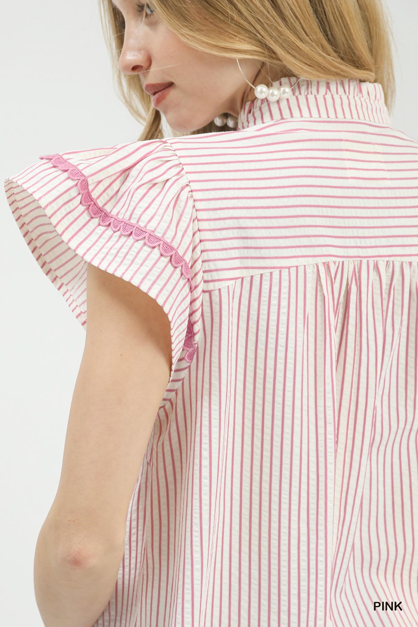 Striped Flutter Sleeve Top, image 3