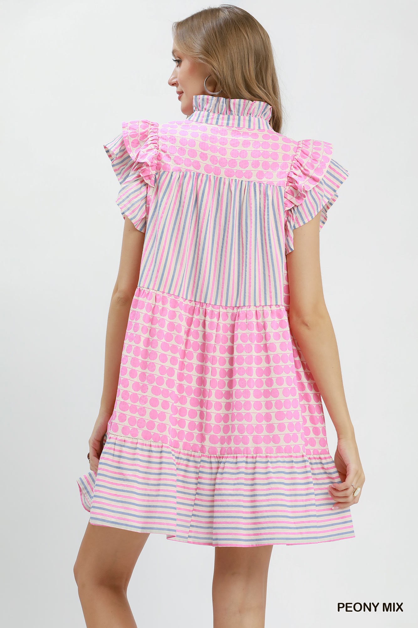 Mix Patchwork Flutter Sleeve Tiered Dress, image 3