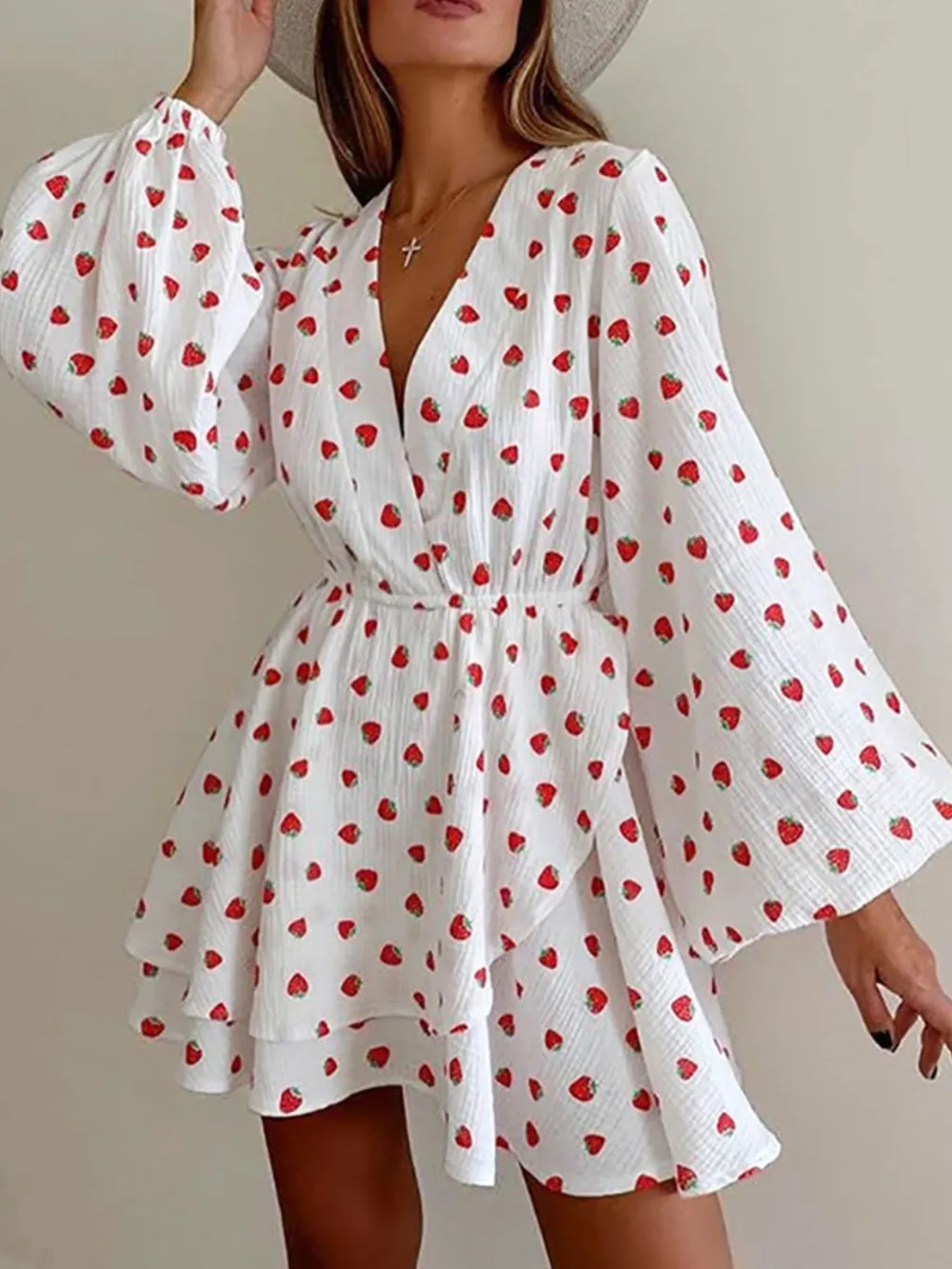 Strawberry Print Long Sleeve Mini Dress, image 2