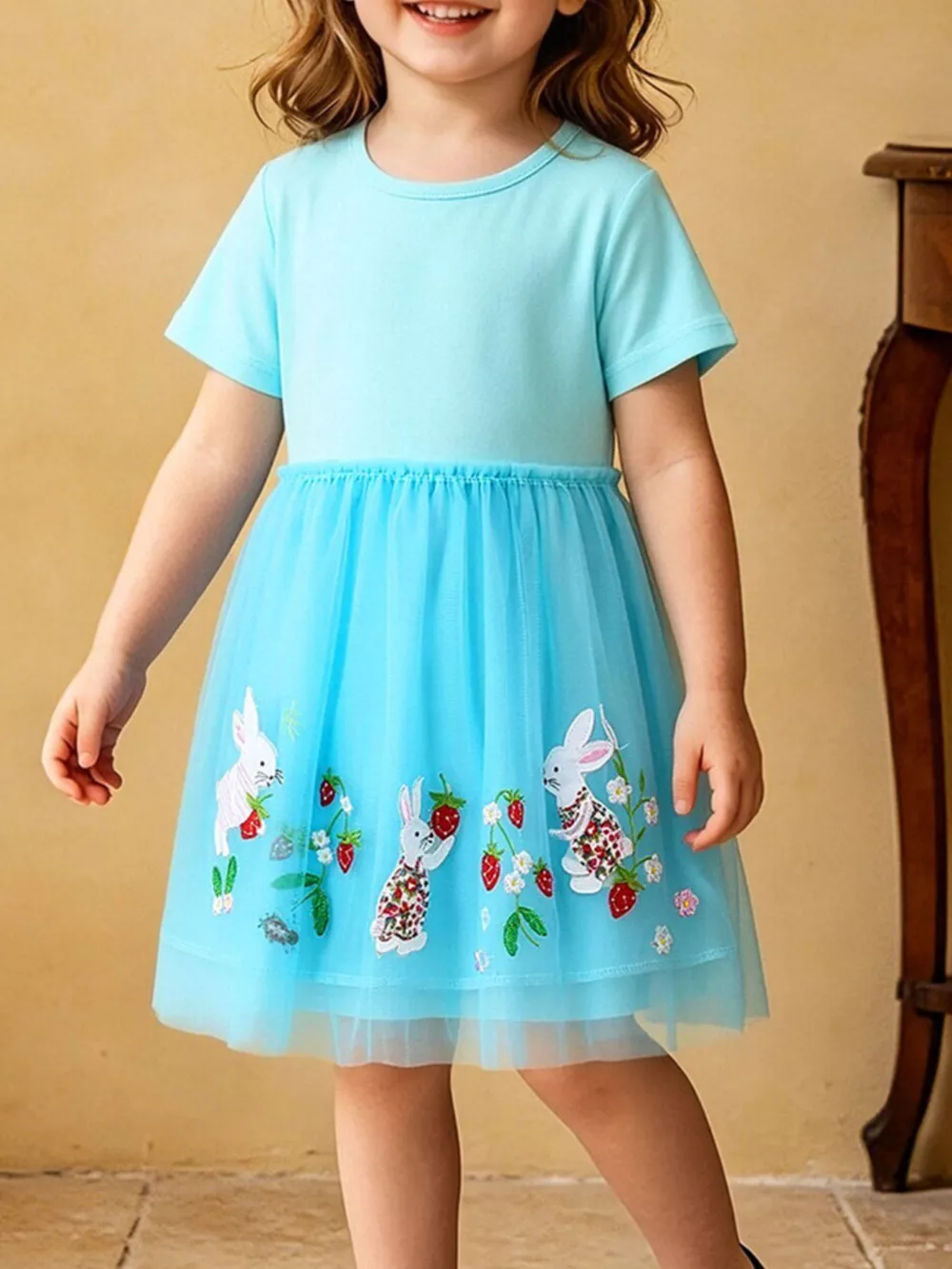 Children's Bunny Embroidered Tulle Dress