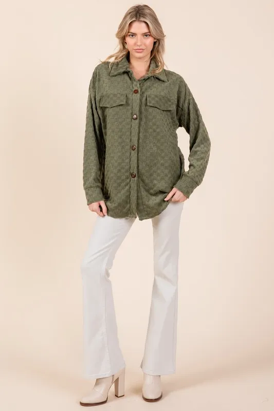 Checkered Button Down Dropped Shoulder Shacket, image 2