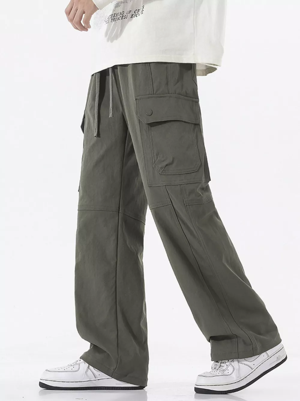 Men's Full Size Drawstring Cargo Wide Leg Pants Plus Size, image 8