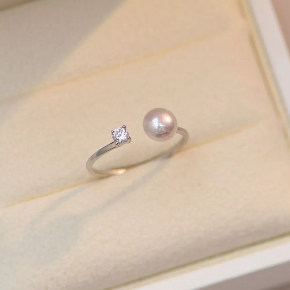 925 Sterling Silver Pearl Open Ring, image 7