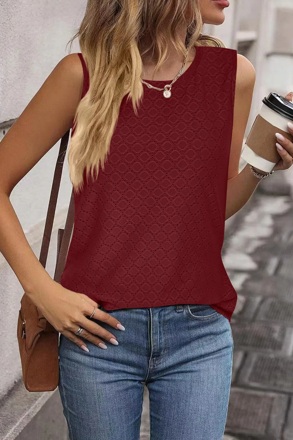 Eyelet Round Neck Tank, image 14