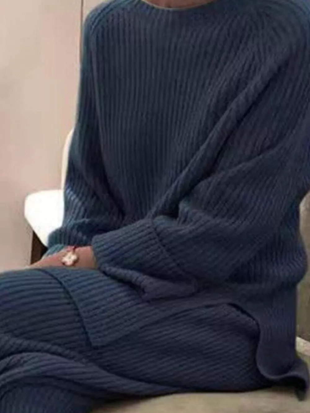 Full Size Ribbed Knit Relaxed Fit Top and Pants Sweater Set Plus Size, image 8