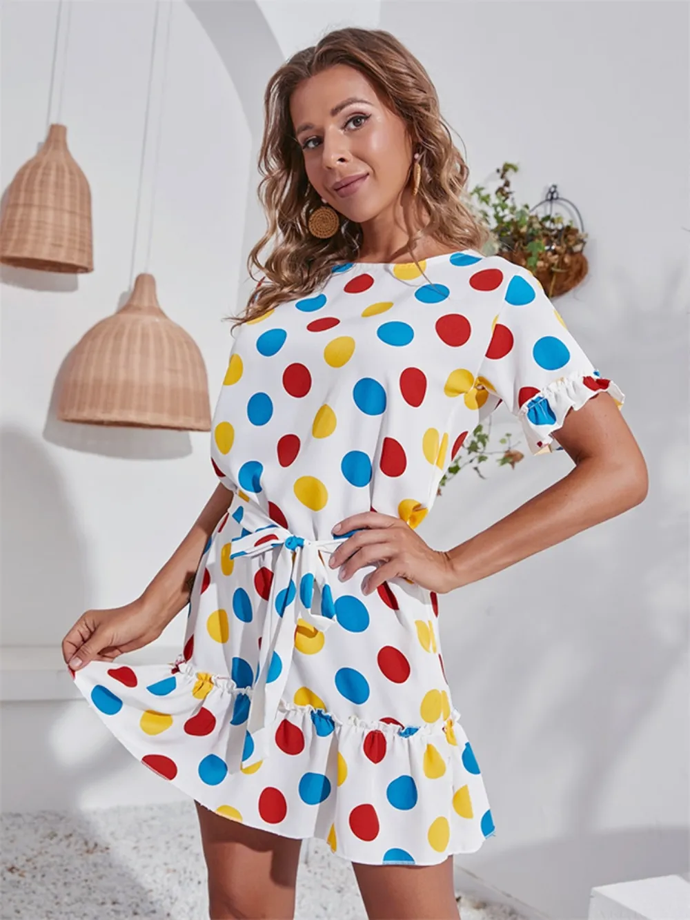 Tied Frill Short Sleeve Mini Dress, image 9