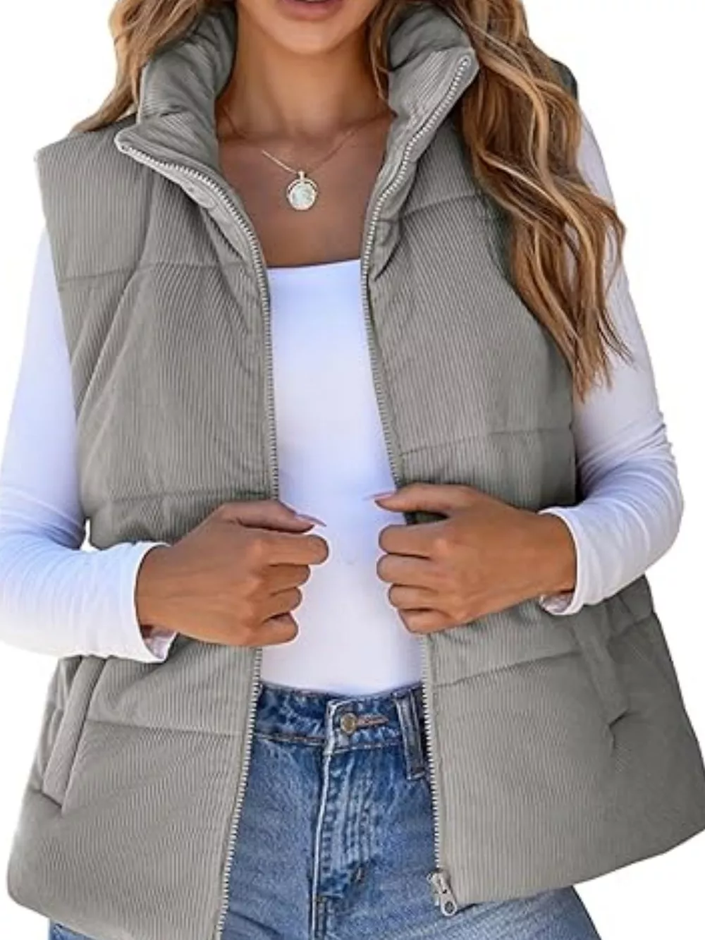 Corduroy Zip Up Vest Coat, image 23