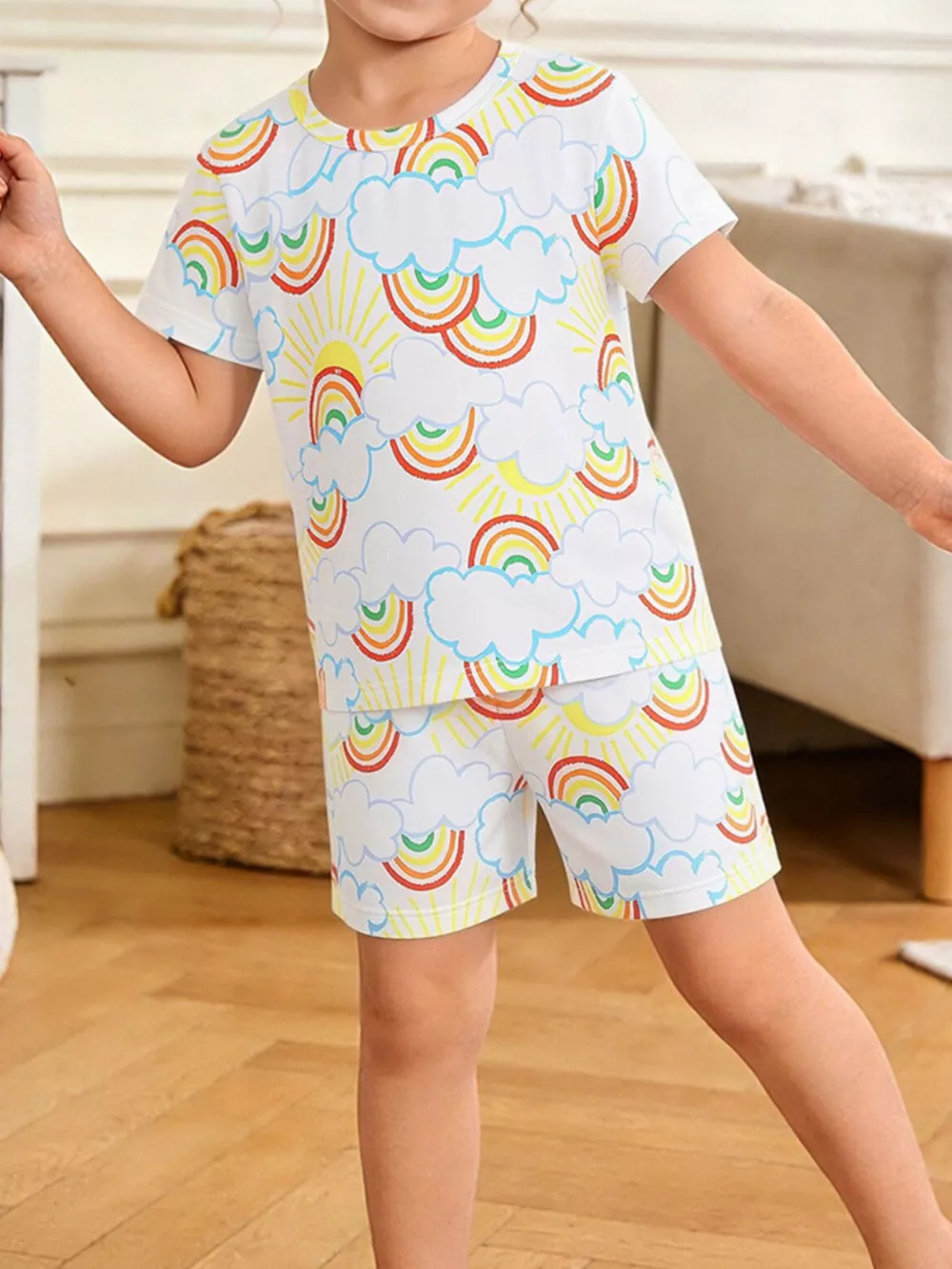 Children's Rainbow Cloud Print Tee and Shorts Set
