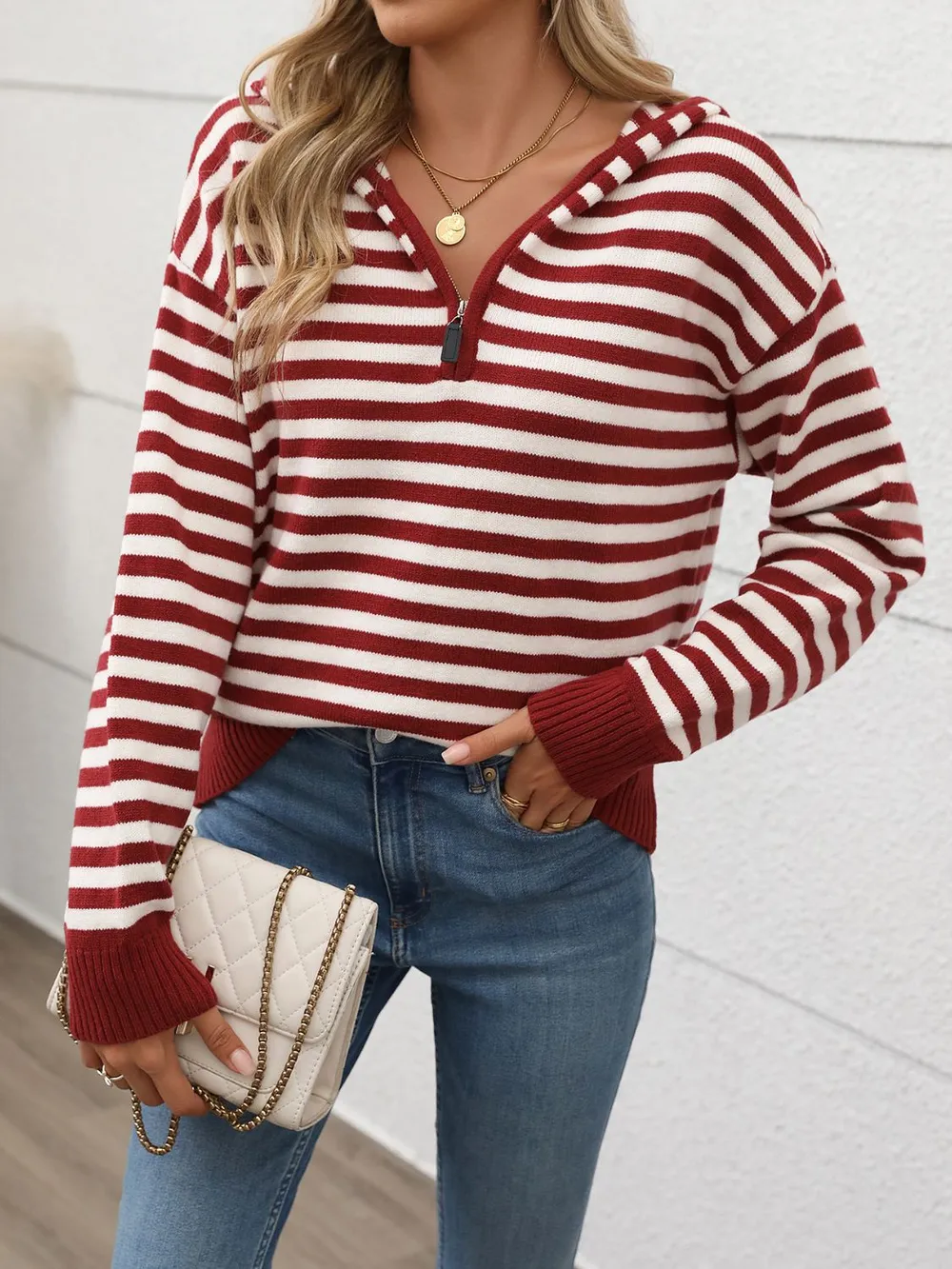 Striped Long Sleeve Hooded Sweater, image 2