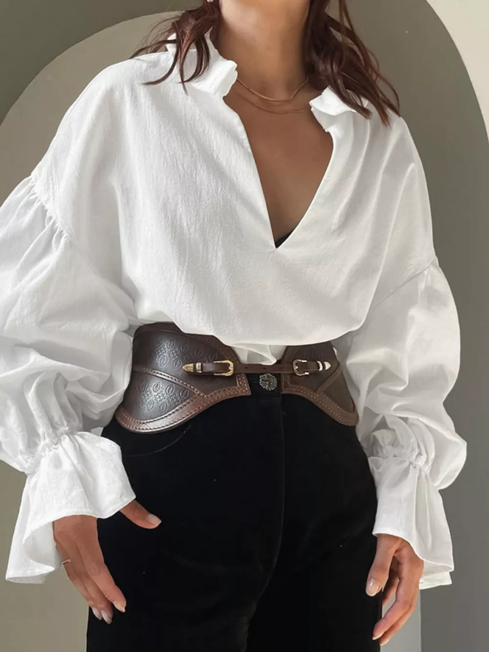 Notched Flounce Sleeve Blouse, image 2