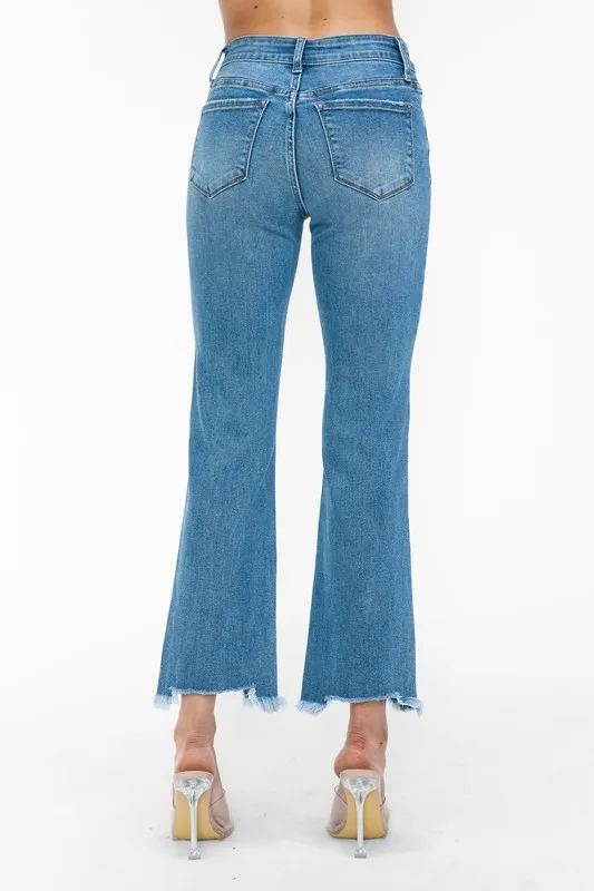 Raw Hem Distressed Mid Rise Crop Jeans, image 3