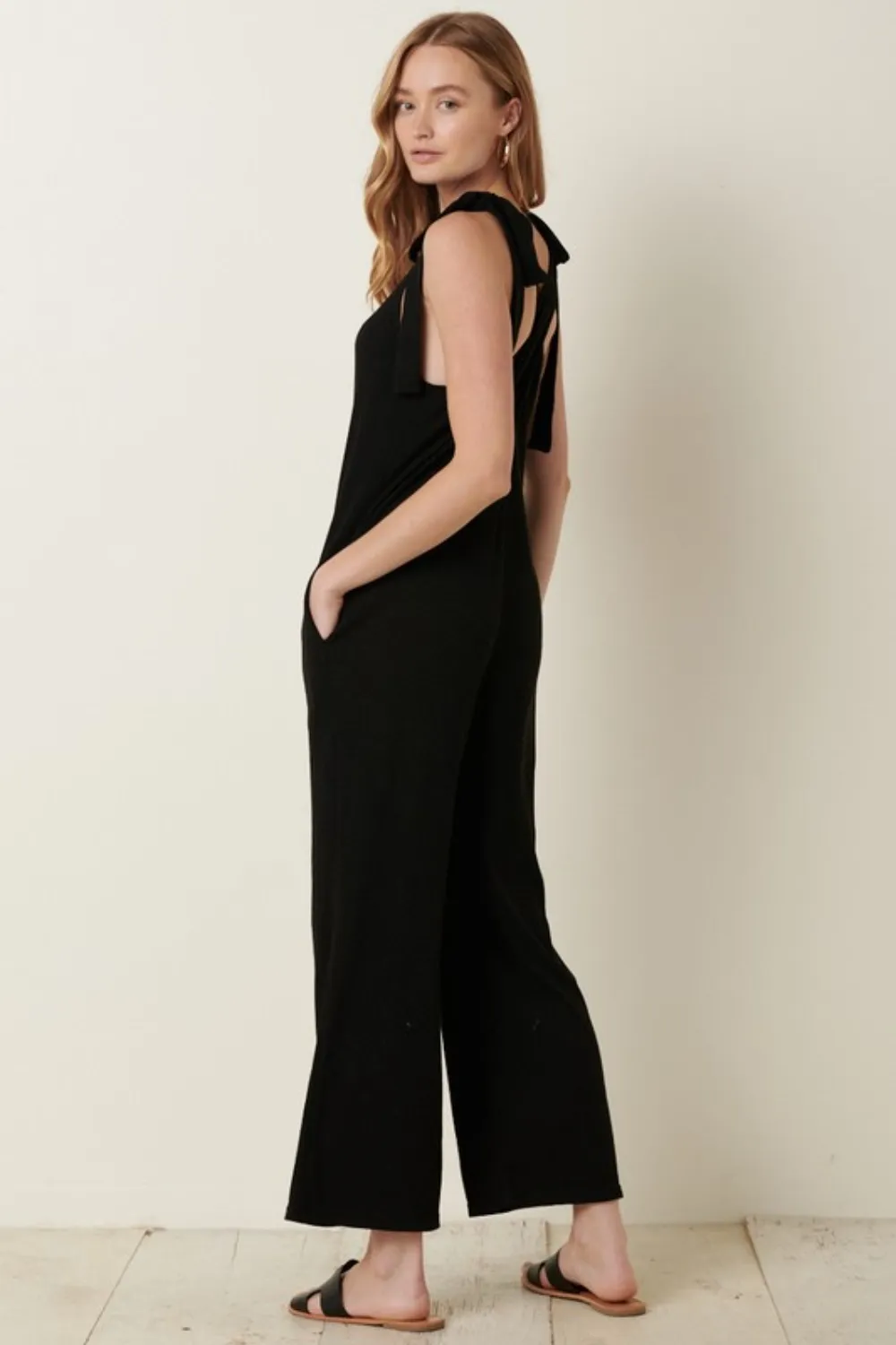 Rib Knit V-Neck Cross Back Jumpsuit, image 2