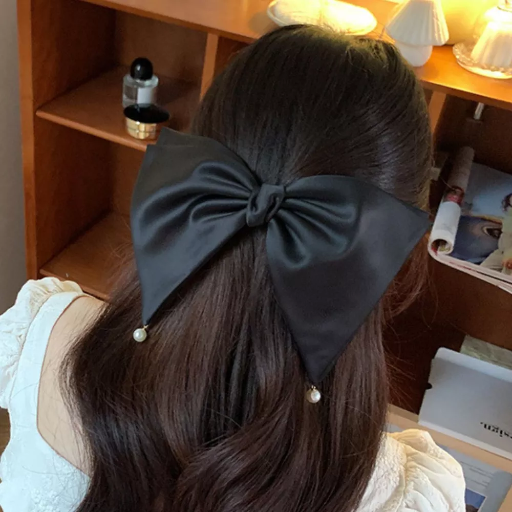 Satin Pearl Bow Hair Clip, image 7