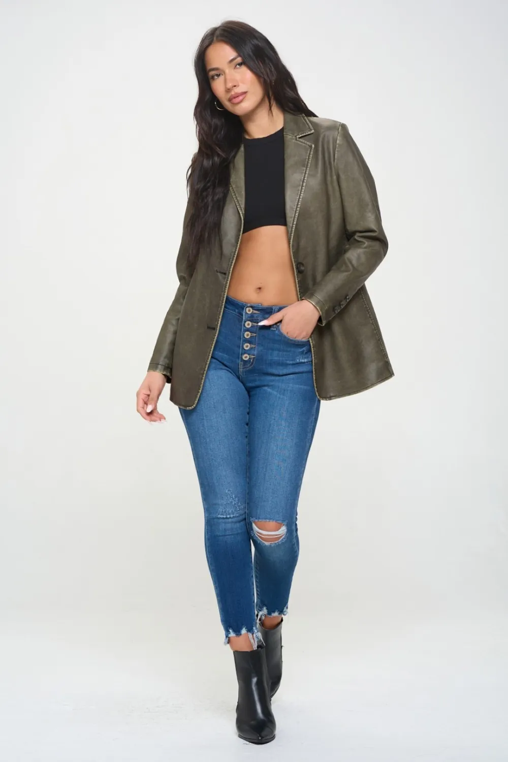 Single-Breasted Vegan Leather Blazer, image 4
