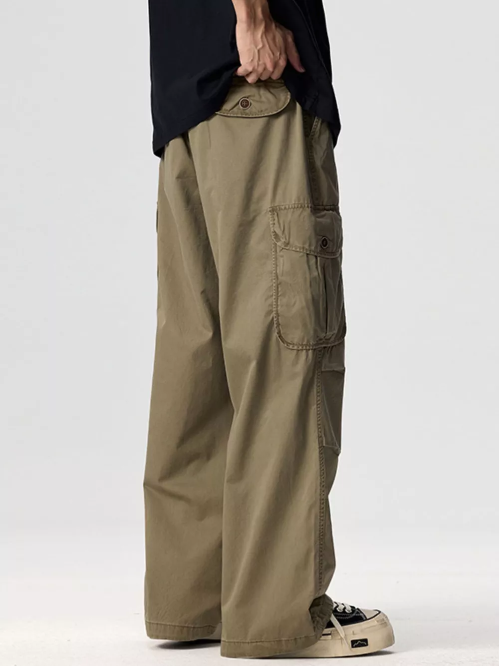 Men's Plus Size Drawstring Wide Leg Cargo Pants, image 5